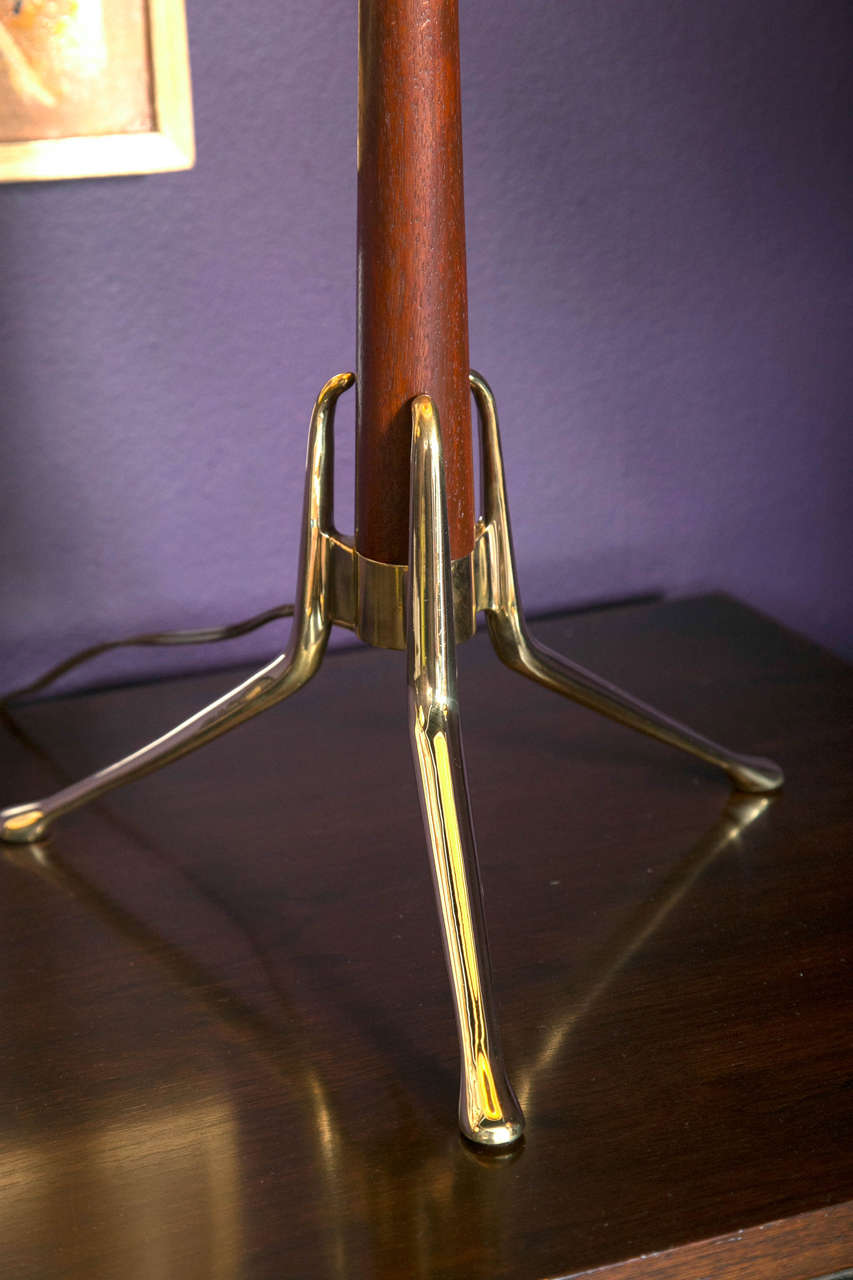 American Pair of Gerald Thurston Walnut and Brass Table Lamps For Sale