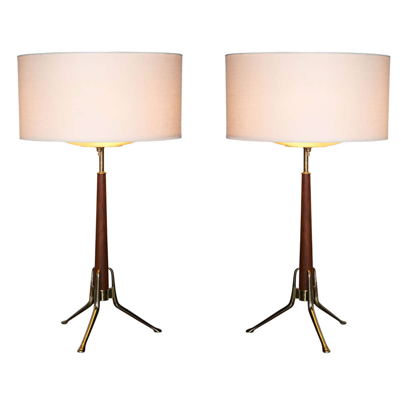 Pair of Gerald Thurston Walnut and Brass Table Lamps For Sale