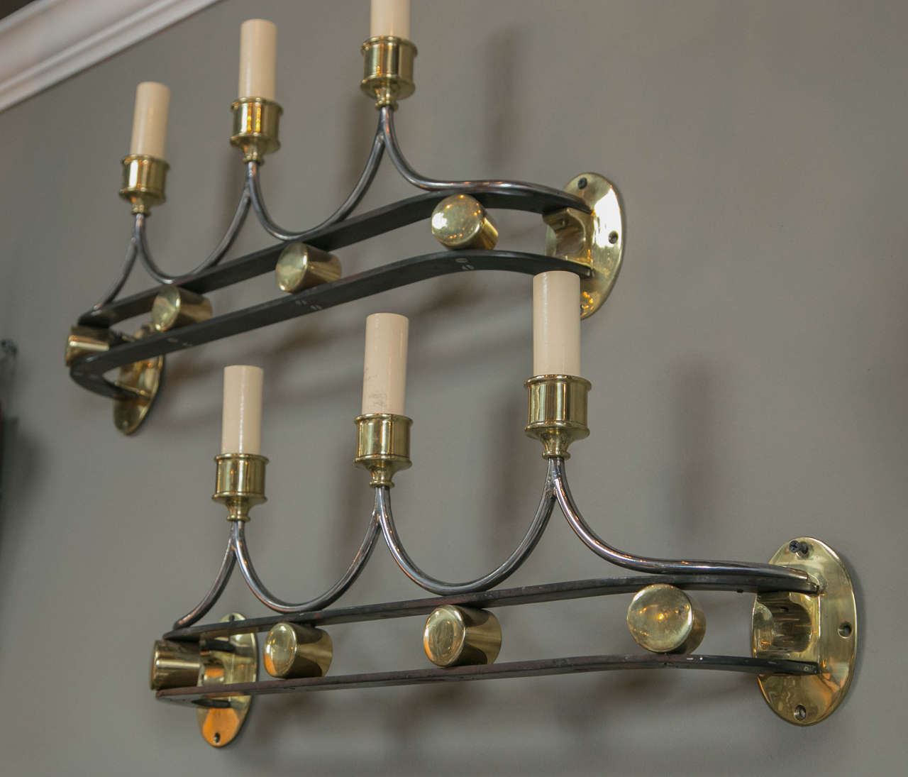 Pair of Brass and Iron Art Deco Sconces For Sale 1