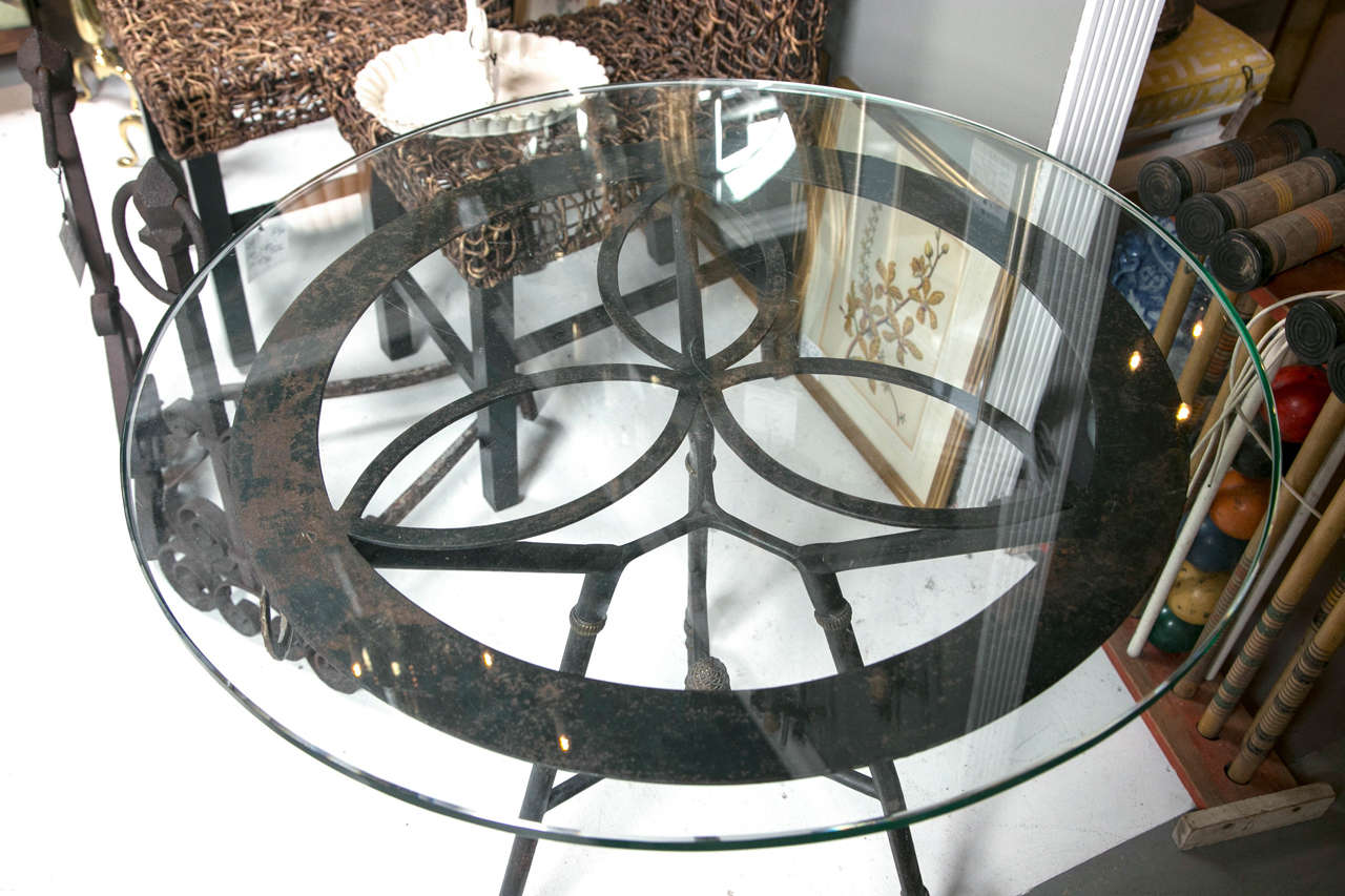 American Vintage Glass Top Iron Table For Sale