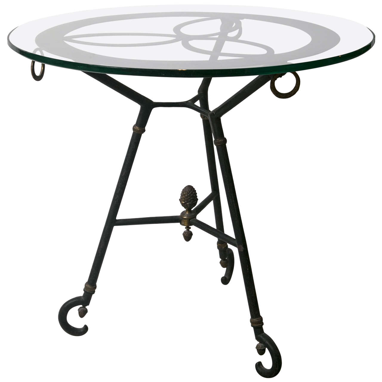 Vintage Glass Top Iron Table For Sale