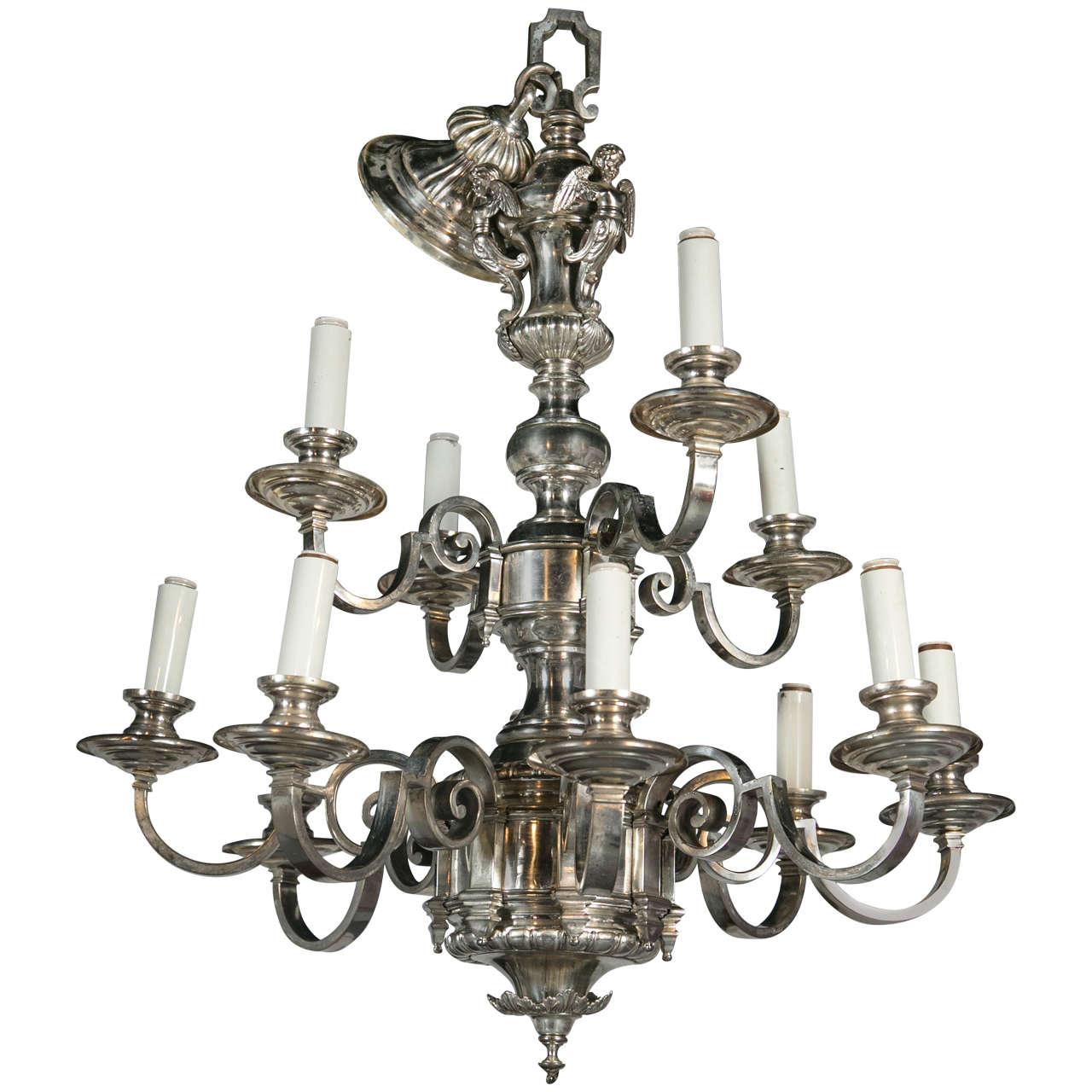 Pair of Silver Plated Caldwell Chandeliers For Sale