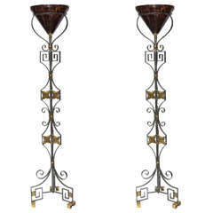 Pair of Torcheres, Floor Lamps in the Style of Samuel Yellin