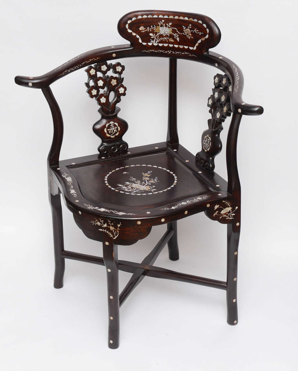 Pair of Chinese Inlaid Armchairs, 20th Century In Good Condition In West Palm Beach, FL