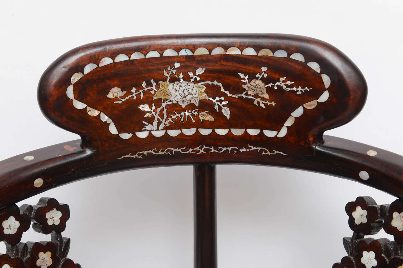 Mother-of-Pearl Pair of Chinese Inlaid Armchairs, 20th Century