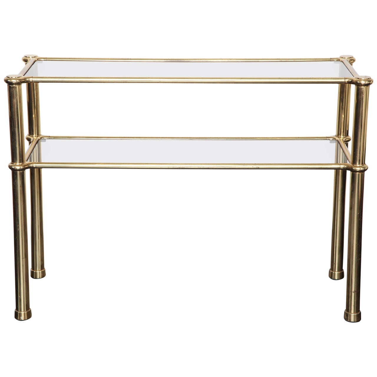 Mid-20th Century Polished Gilt Brass and Smoked Glass, Two-Tier Console Table For Sale