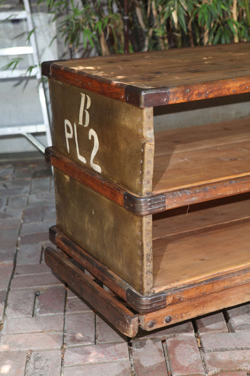 Large Trolley or Cart in Wood and Leather 1