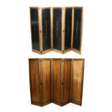 A French Black Lacquered and Gilt Leather  Five-Panel Screen