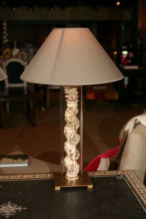 French Pair of Mid-18th Century Giltwood Column Glass Encased Lamps