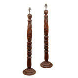 Pair 19th Century Anglo Indian Carvings as Floor Lamps