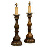 Pair Tall Tole Lamps with Scalloped Bases Pair Tall Tole Lamps with Scalloped Bases
