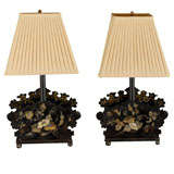 Pair 19th Century Tole Letter Holders Adapted as Lamps