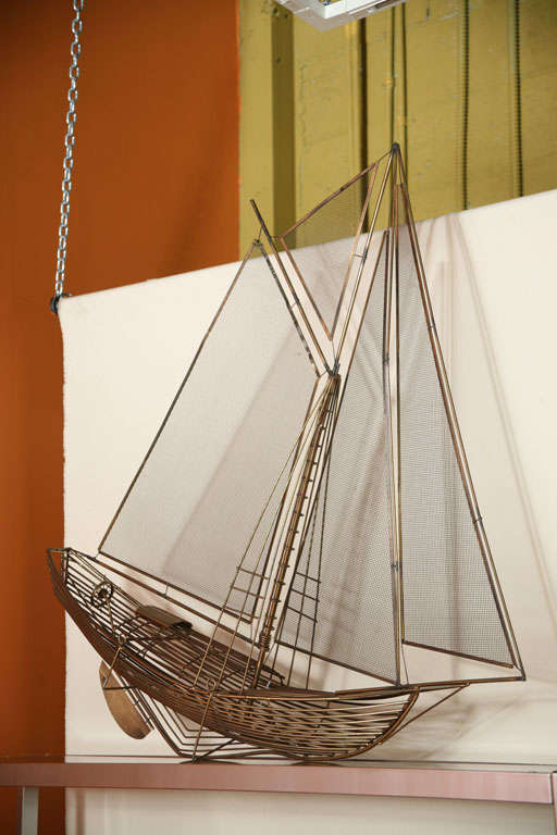 Curtis Jere brass model of a ship of typical form, wall-mounted.
