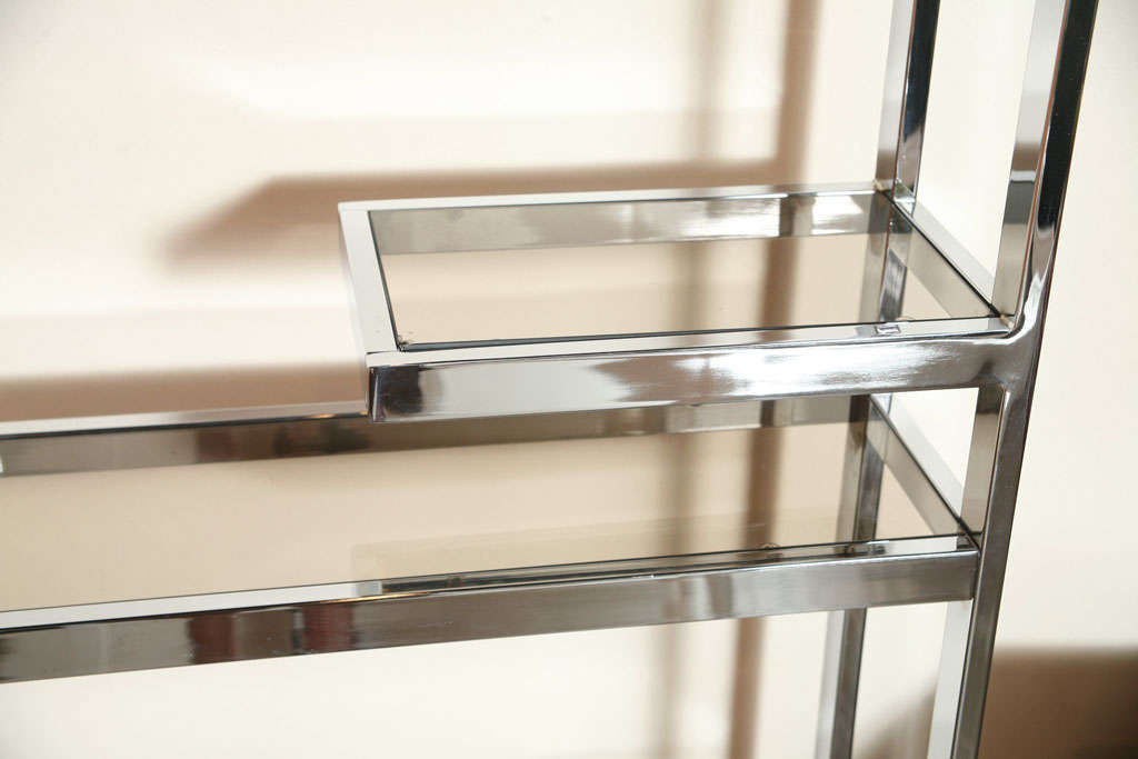 Milo Baughman Polished Chrome, Smoked Glass Etagere, Directional at 1stDibs