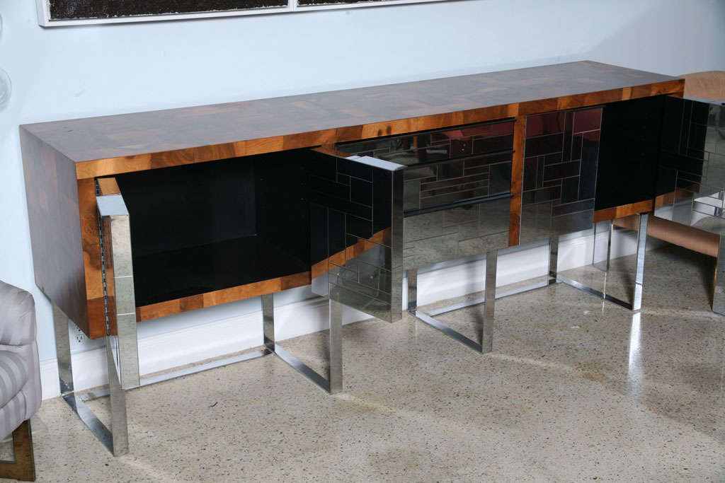 Paul Evans Burlwood and Polished Chrome Buffet In Excellent Condition In Hollywood, FL