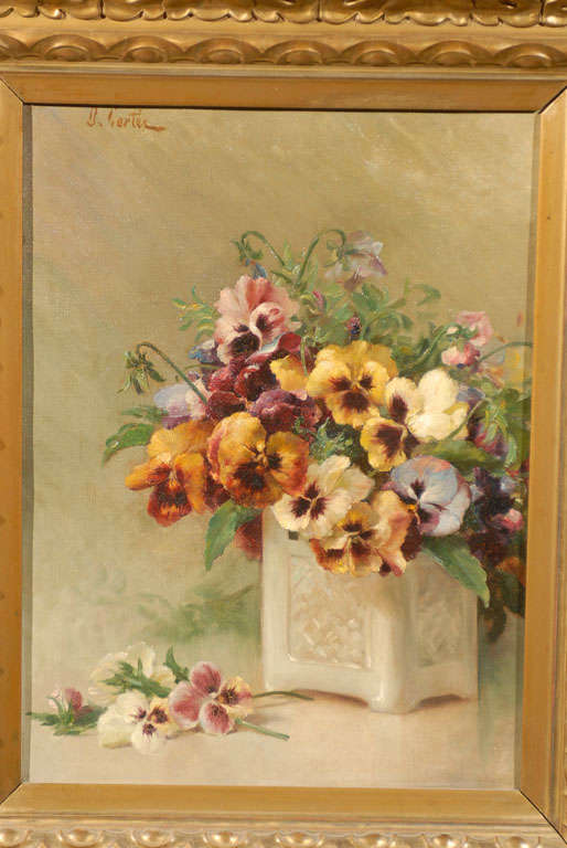 Wood French Framed Oil on Board Still-Life Painting Depicting Pansies, 19th Century For Sale