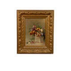 19th Century French Oil on Canvas Framed Still Life of Pansies 1