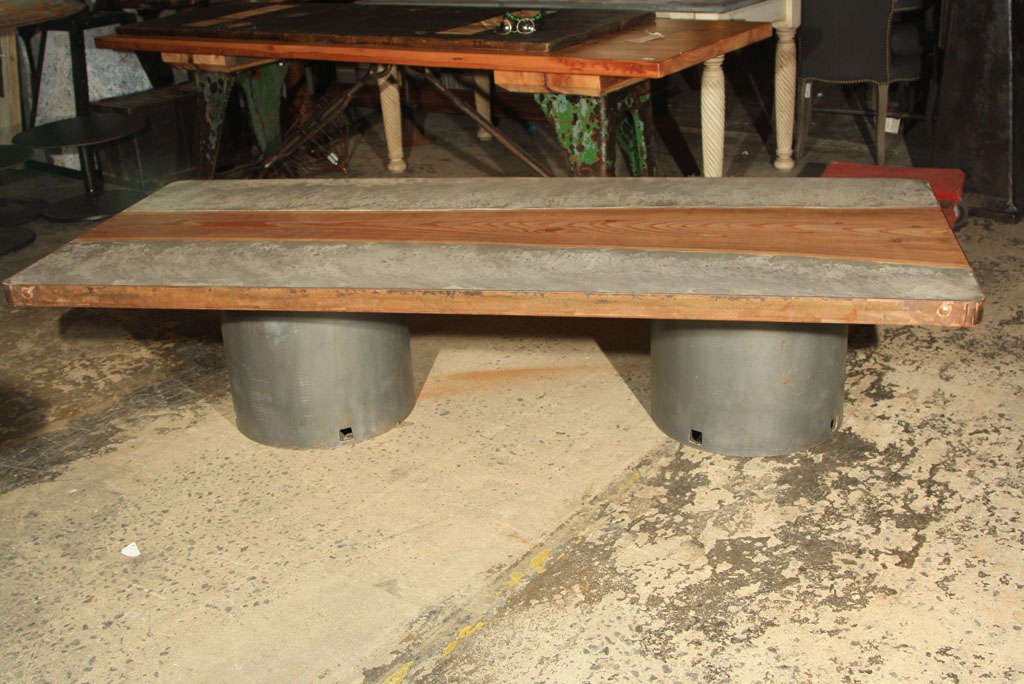 Concrete and Wood Top Coffee Table