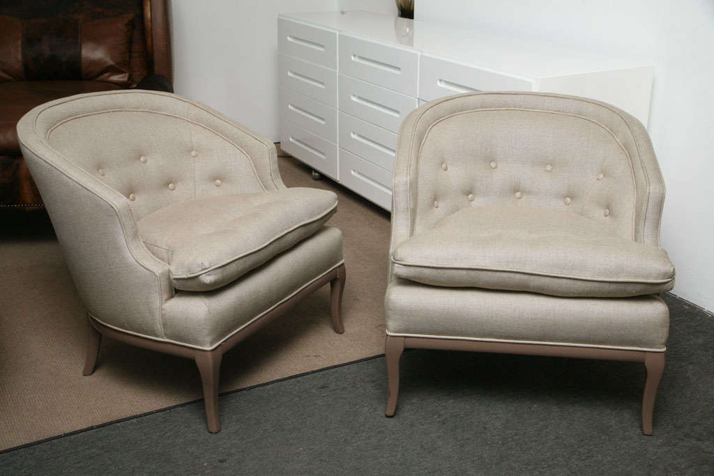 American Tufted Chit Chat  Armchairs in Linen Colors For Sale