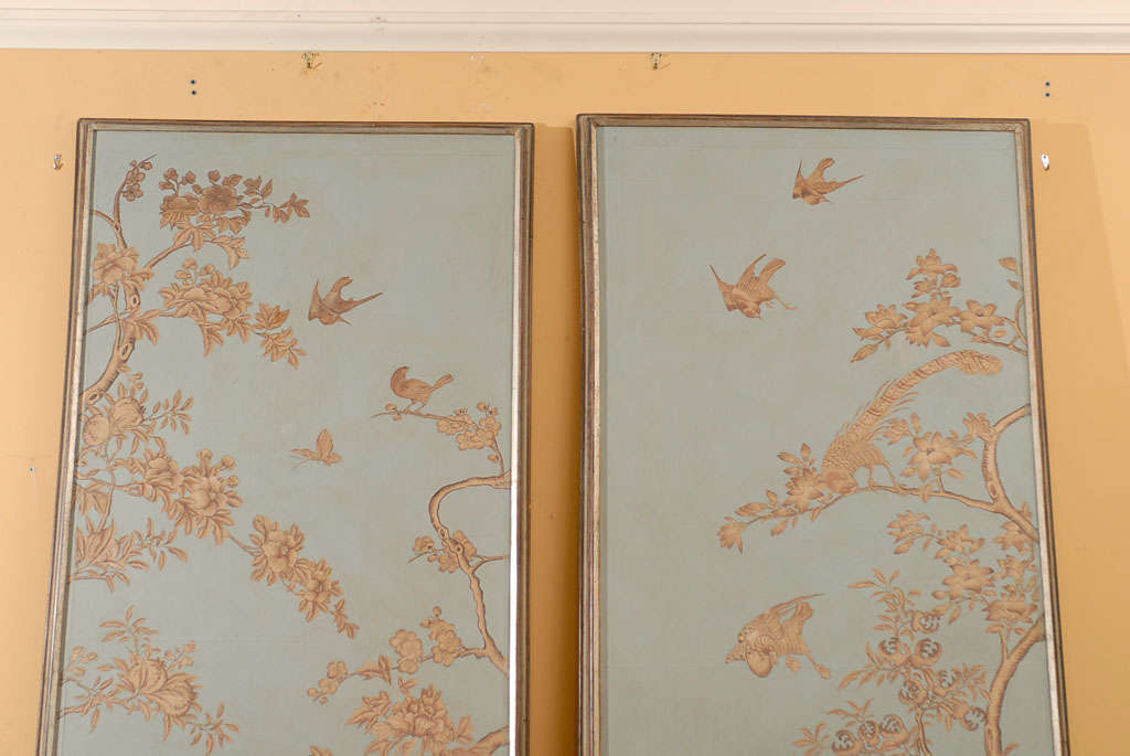 PAIR OF CHINOISERIE WALLPAPER PANELS, CUSTOM PAINTED<br />
AN ATLANTA RESOURCE FOR FINE ANTIQUES