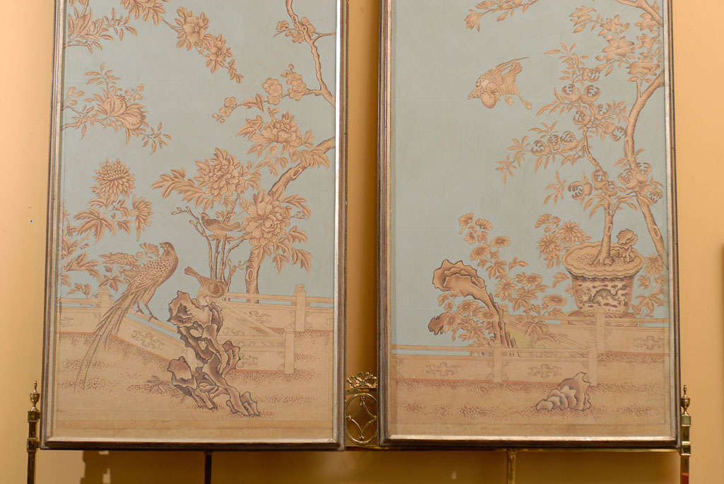 20th Century Pair of Chinoiserie Wallpaper Panels, Custom Painted