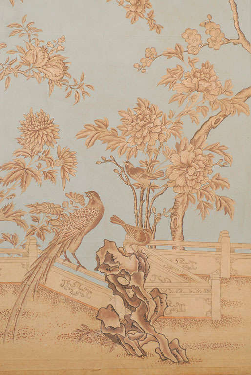 Pair of Chinoiserie Wallpaper Panels, Custom Painted 1