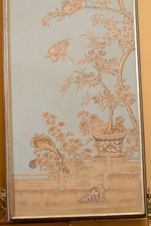 Pair of Chinoiserie Wallpaper Panels, Custom Painted 2