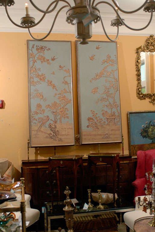 Pair of Chinoiserie Wallpaper Panels, Custom Painted 4