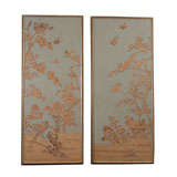 Vintage Pair of Chinoiserie Wallpaper Panels, Custom Painted