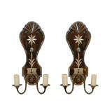 Pair of Early 20th Century Etched Mirrored Sconces, 2-light