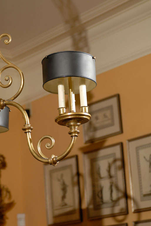 3-Arm Brass Chandelier with Tole Shades 1