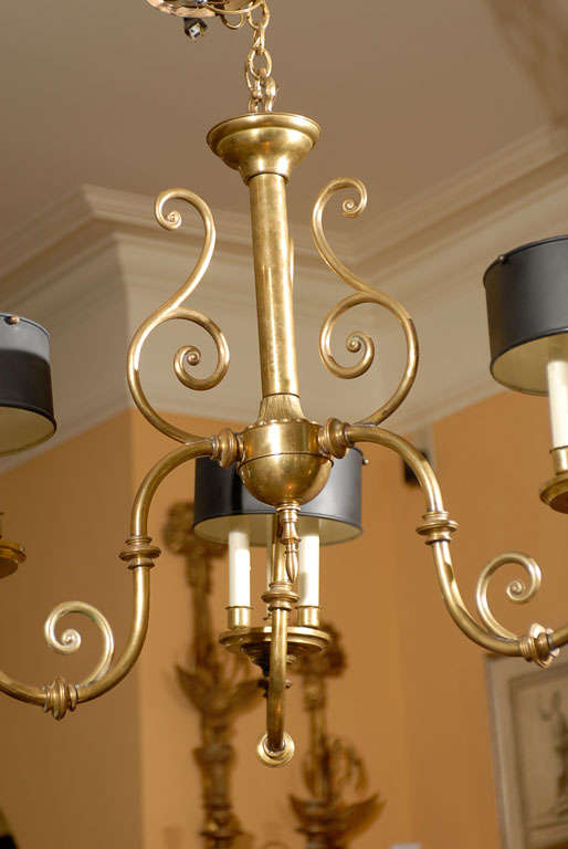 3-Arm Brass Chandelier with Tole Shades 2