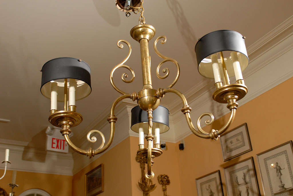 3-Arm Brass Chandelier with Tole Shades 4