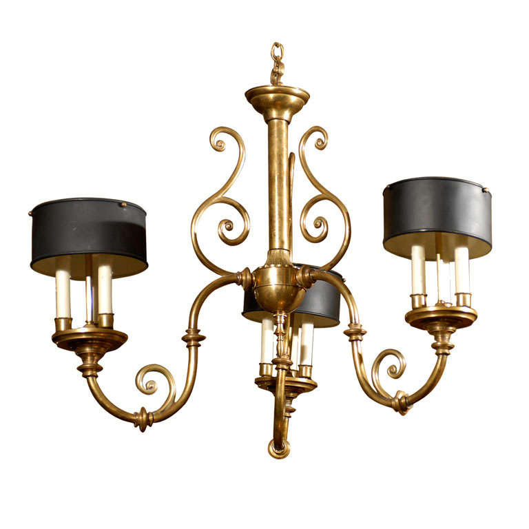 3-Arm Brass Chandelier with Tole Shades
