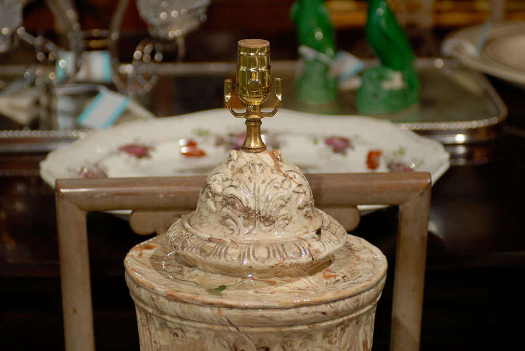 20th Century Neoclassical Urn Agate Ware Lamp, Custom Giltwood Base