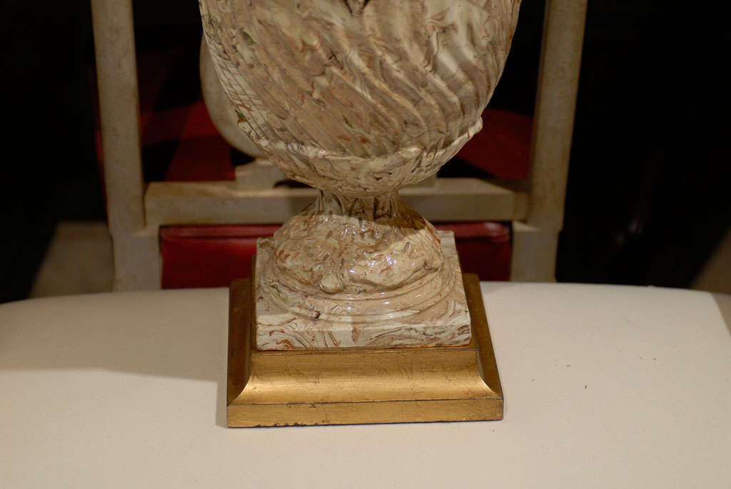 Neoclassical Urn Agate Ware Lamp, Custom Giltwood Base 2
