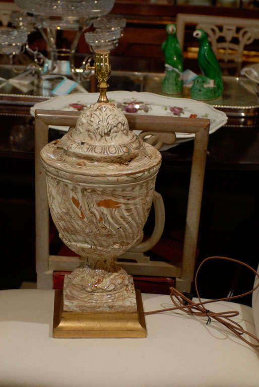 Neoclassical Urn Agate Ware Lamp, Custom Giltwood Base 4