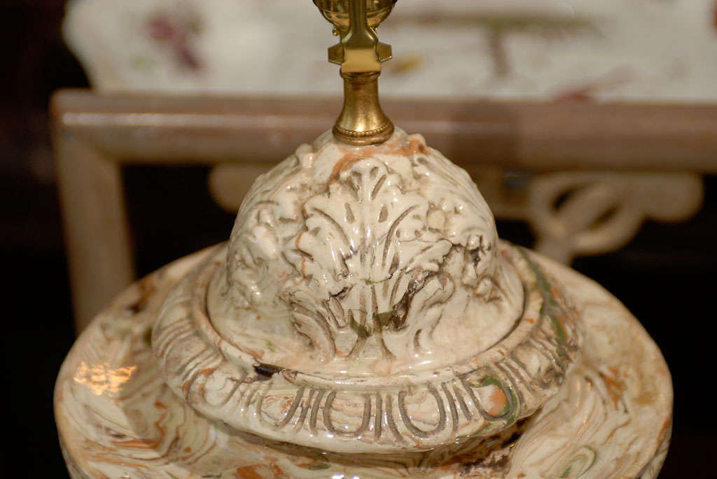 Neoclassical Urn Agate Ware Lamp, Custom Giltwood Base 6