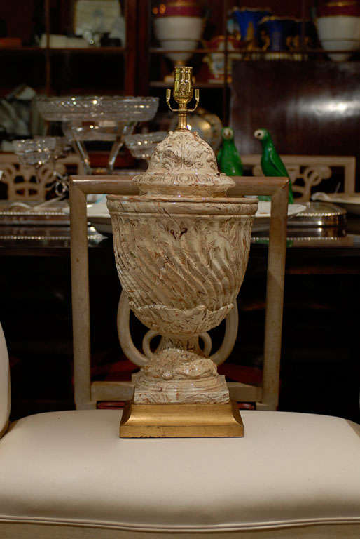 Neoclassical Urn Agate Ware Lamp, Custom Giltwood Base 7