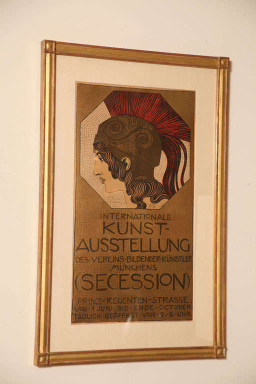 Aesthetic Movement European Stone Lithographic German Poster by Franz Stuck Vintage For Sale