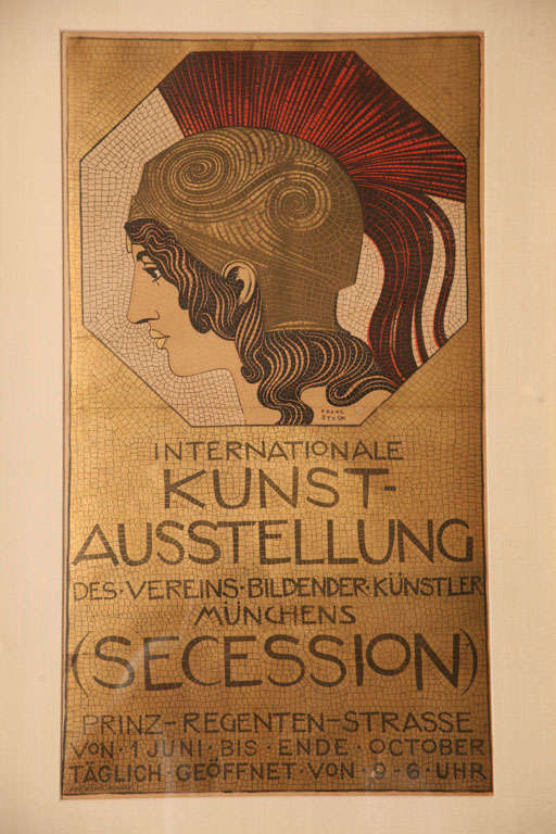 European Stone Lithographic German Poster by Franz Stuck Vintage In Good Condition For Sale In North Miami, FL