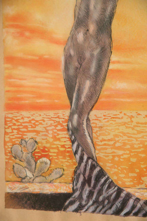  Edouard Chimot Art Deco Watercolor Yellow, Orange, Gray Custom Framed French For Sale 4