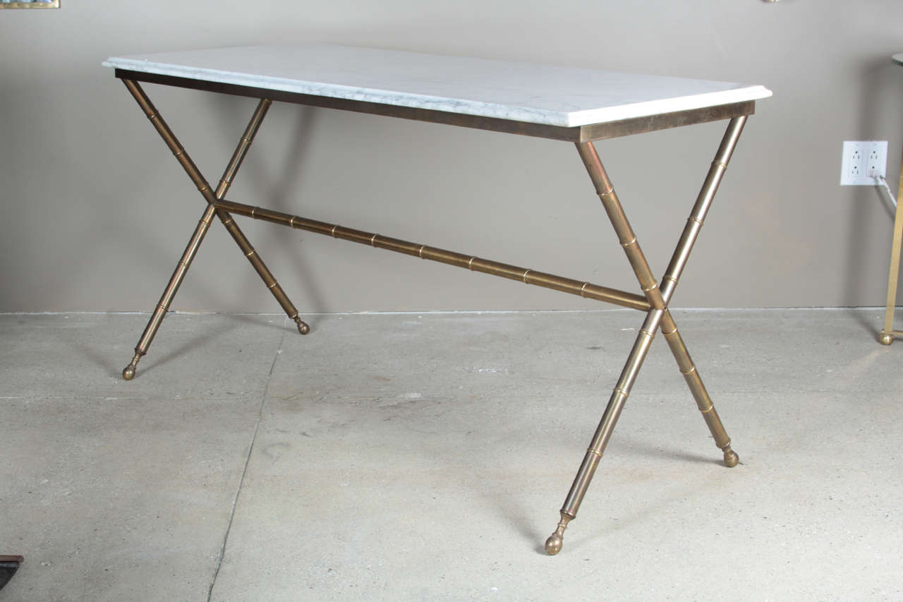 Mid-20th Century Faux Bamboo and Marble Console Table