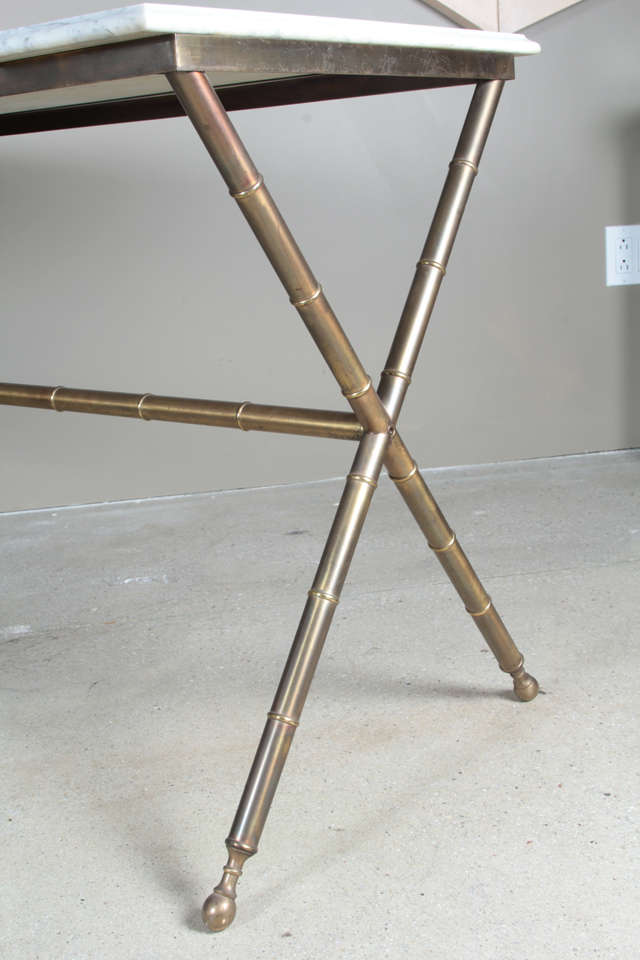 Brass Faux Bamboo and Marble Console Table