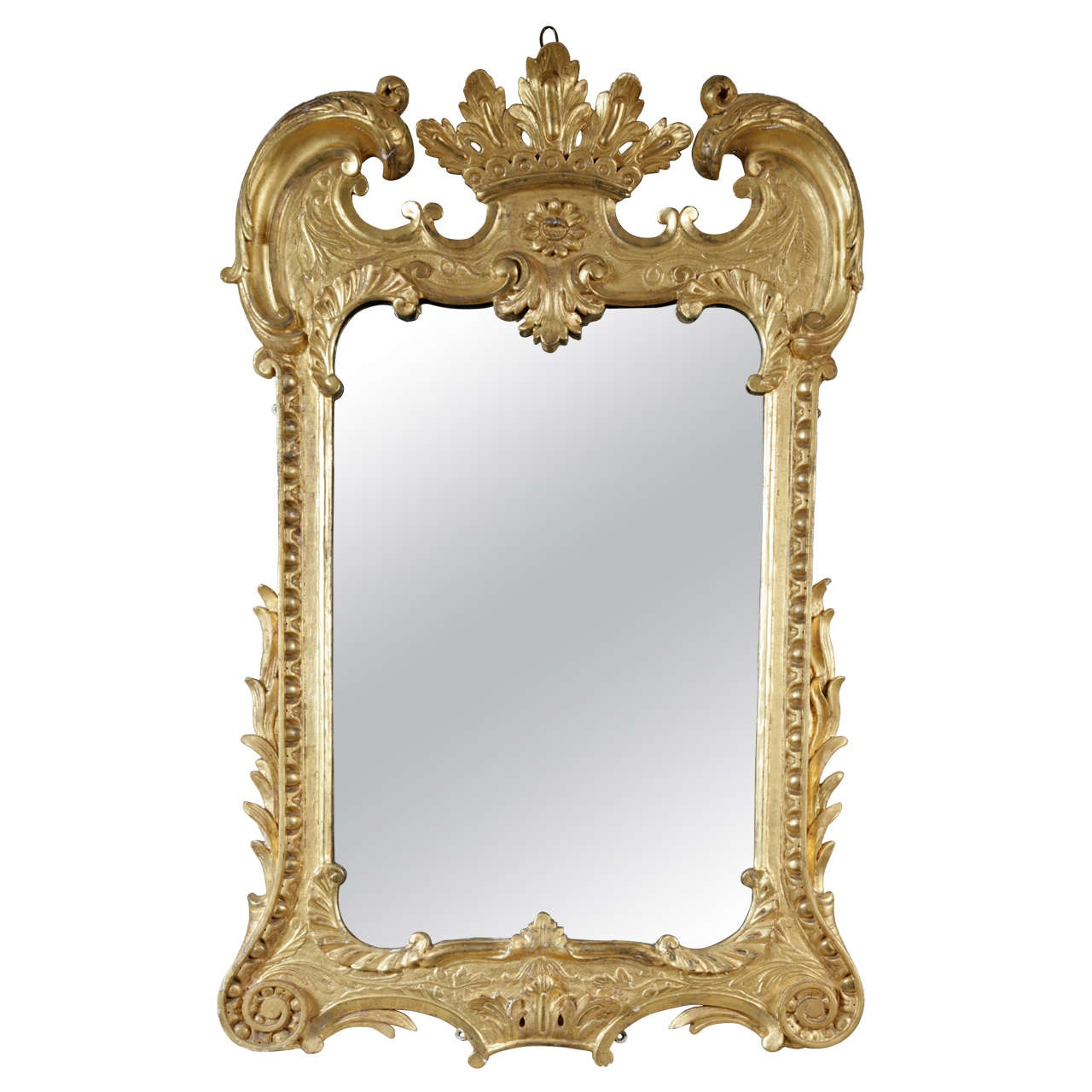 An Unusual 18th Century carved Giltwood Wall Mirror For Sale at 1stDibs