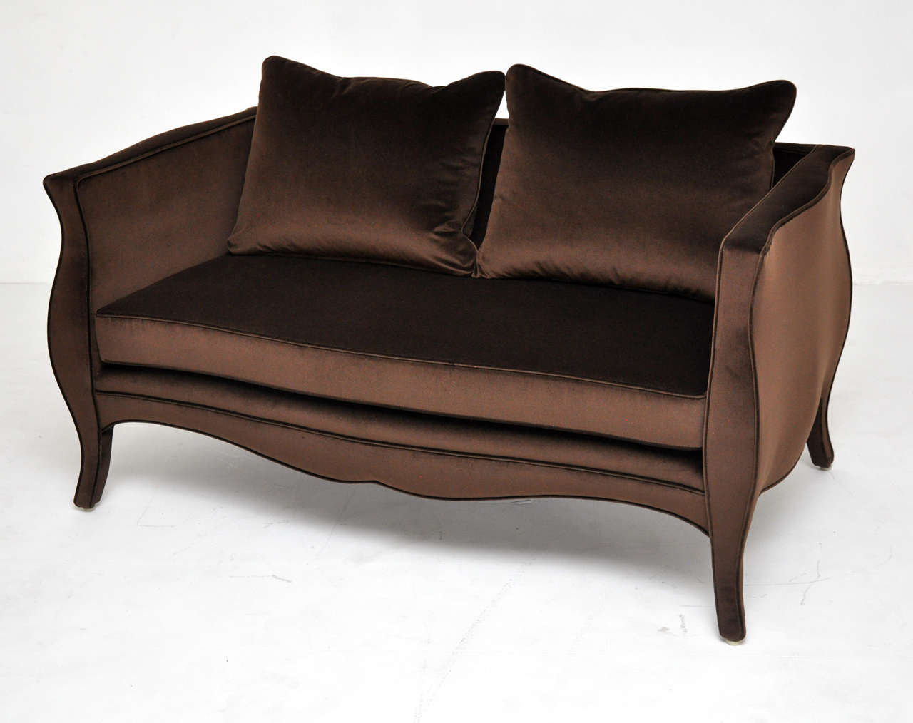 Collection Lutece settee by Richard Himmel.  Newly upholstered in rich chocolate velvet.