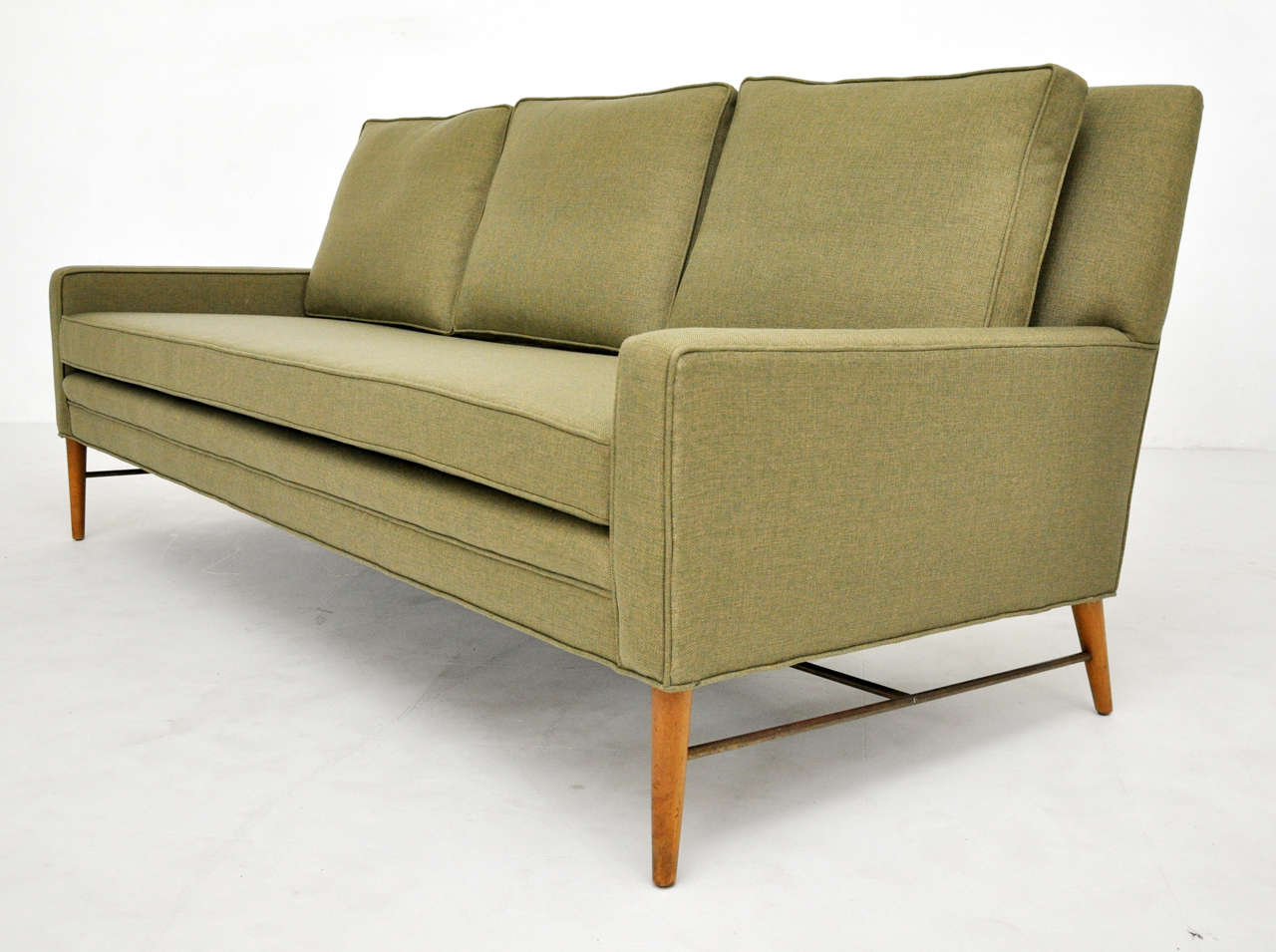 Paul Mccobb Brass Stretcher Base Sofa In Excellent Condition In Chicago, IL