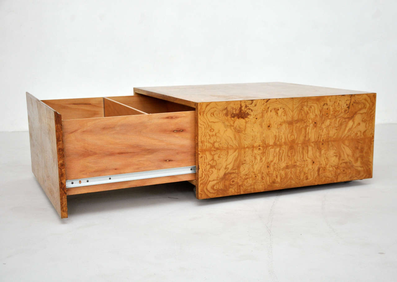 Mid-Century Modern Milo Baughman Burl Wood Coffee Table With Storage