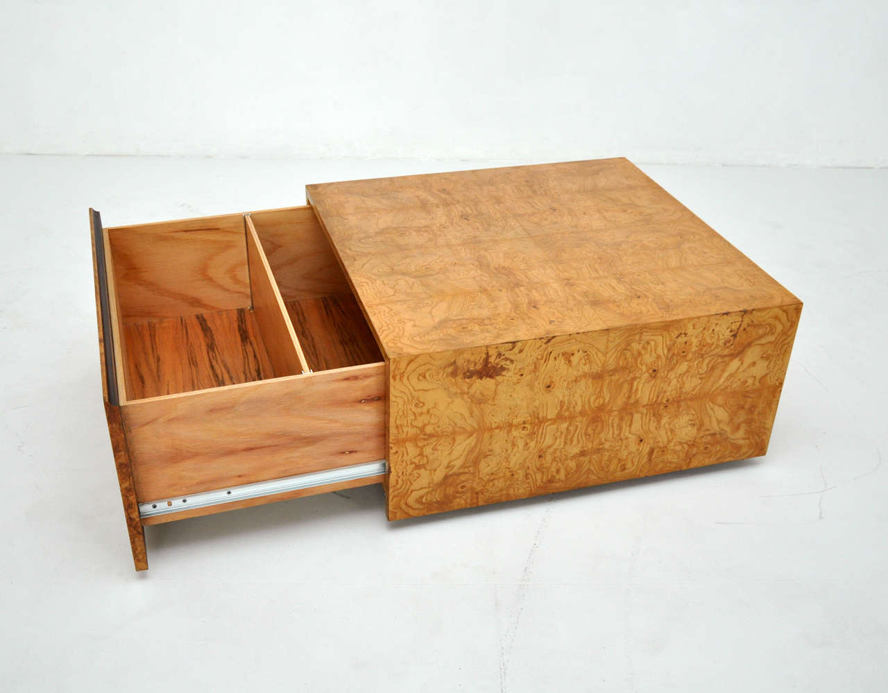American Milo Baughman Burl Wood Coffee Table With Storage