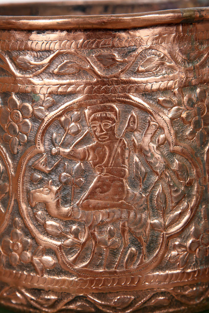 Islamic Copper Hand Etched Egyptian Pot Jardiniere For Sale